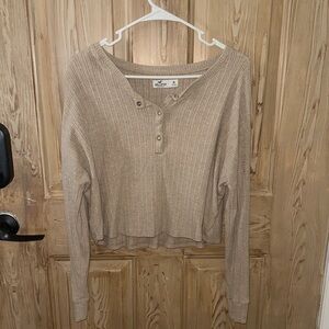 Hollister Beige Button Down Ribbed Top